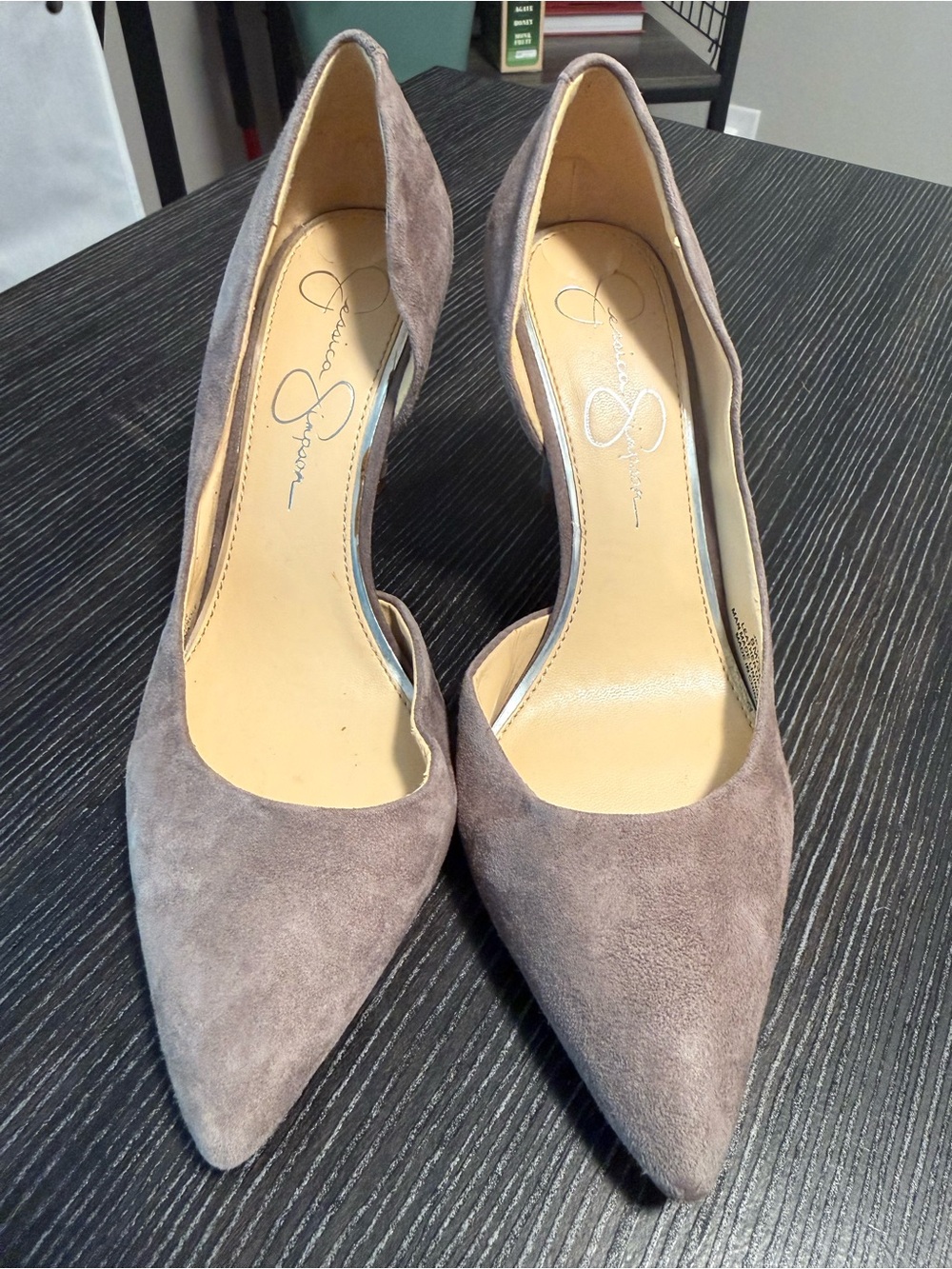 Jessica Simpson Taupe Suede Pointed-Toe Pumps